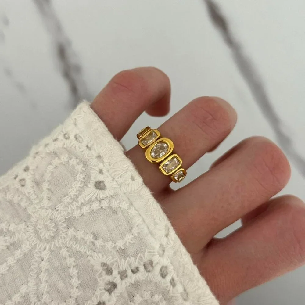 SKU0470 gold ring zircon stone made of high-quality materials stainless steel‎